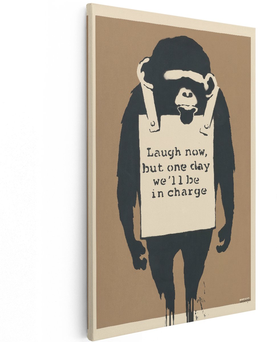 Artaza Canvas Schilderij Aap Banksy - 120x180 cm - Groot - Wanddecoratie Graffiti - Muurdecoratie Street Art - Decoratie Slaapkamer - Schilderijen Op Canvas