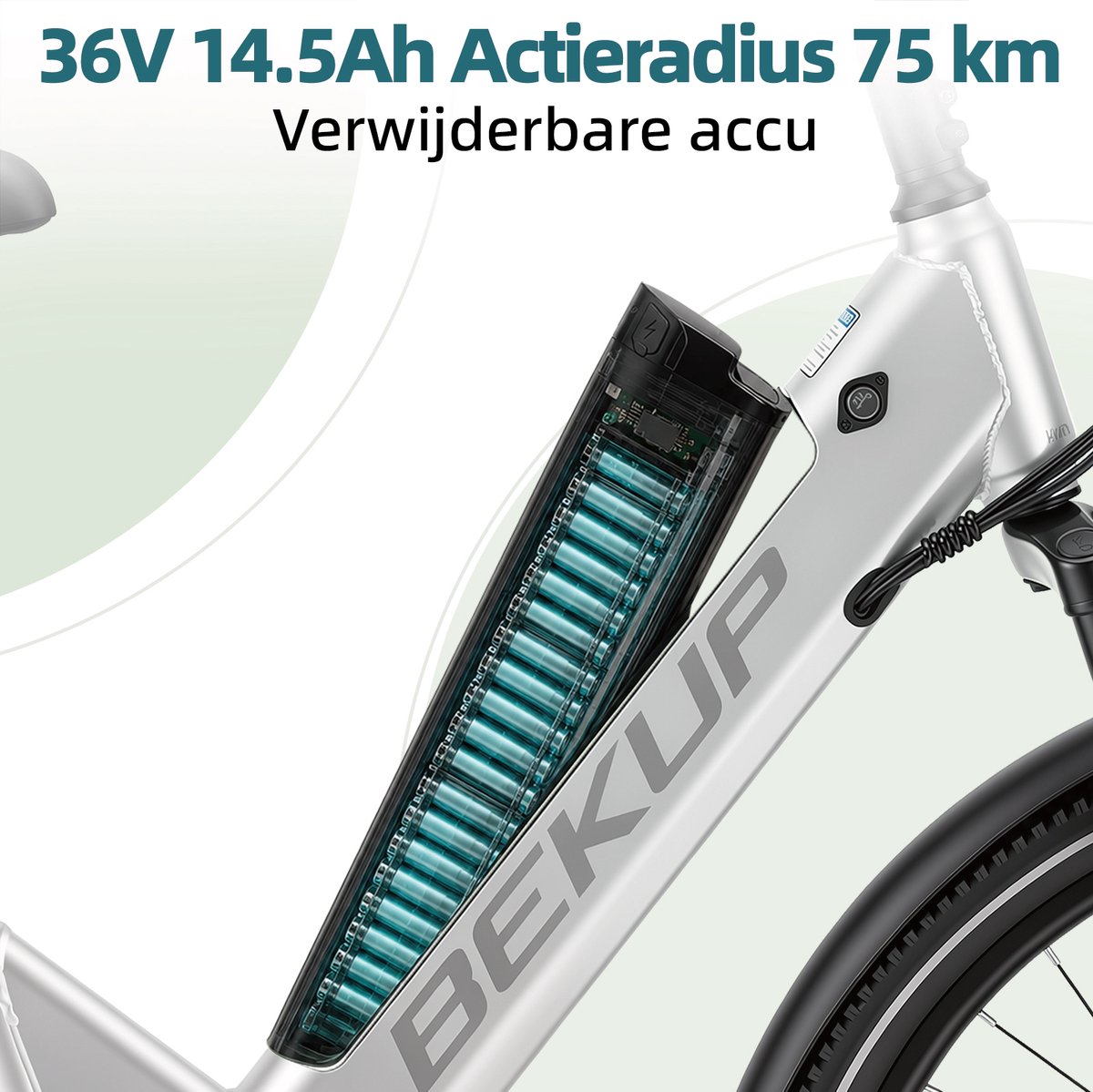 BEKUP V1 E-bike - 25 km/u - 26inch - 75km actieradius - 250W motor - 36V 14.5Ah accu - zilver thumbnail 4