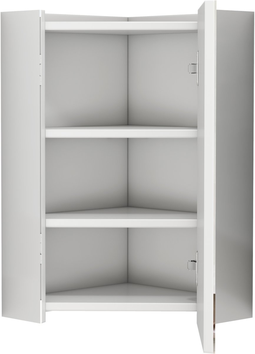 OKWISH Hoek Spiegelkast - Driezijdige Spiegel - Wandmontage Voor Badkamerhoek - Wit MDF En Glas - 32,5 X 32,5 X 55,6 Cm