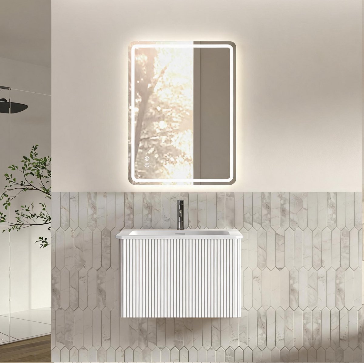 STILVORA Badmeubelset - Wandgemonteerde Badkamerkast Met Spiegel En Lade - Voor Kleine Badkamer - Hout En Glas - 60 Cm - Wit