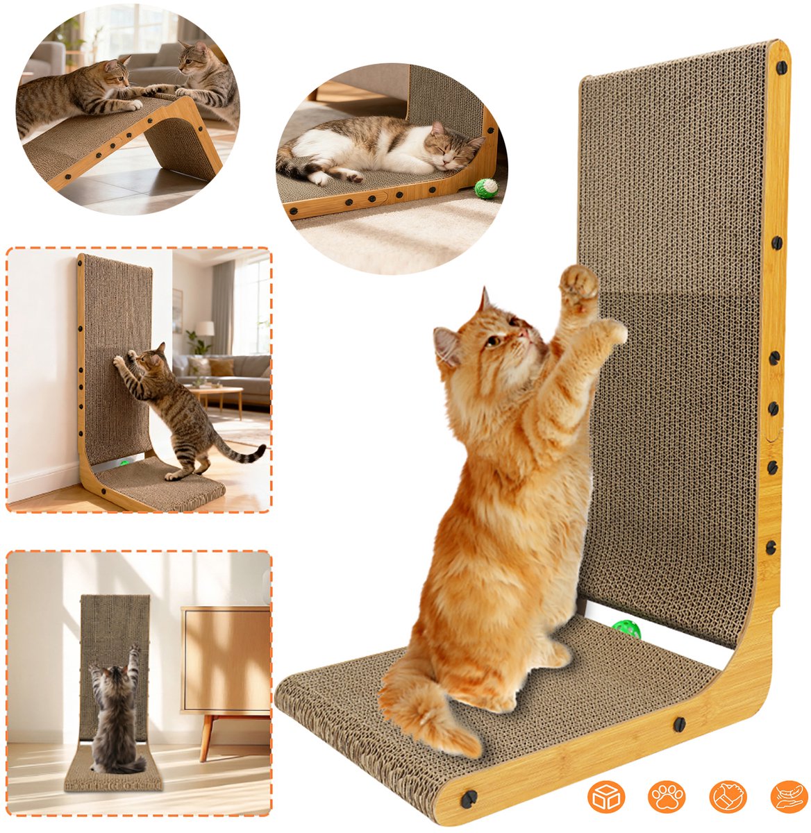 L-Vormige Krabpaal Voor Katten, Staande Kartonnen Krabpaal Voor Katten, Met Balspeelgoed, Meubels Beschermen.
