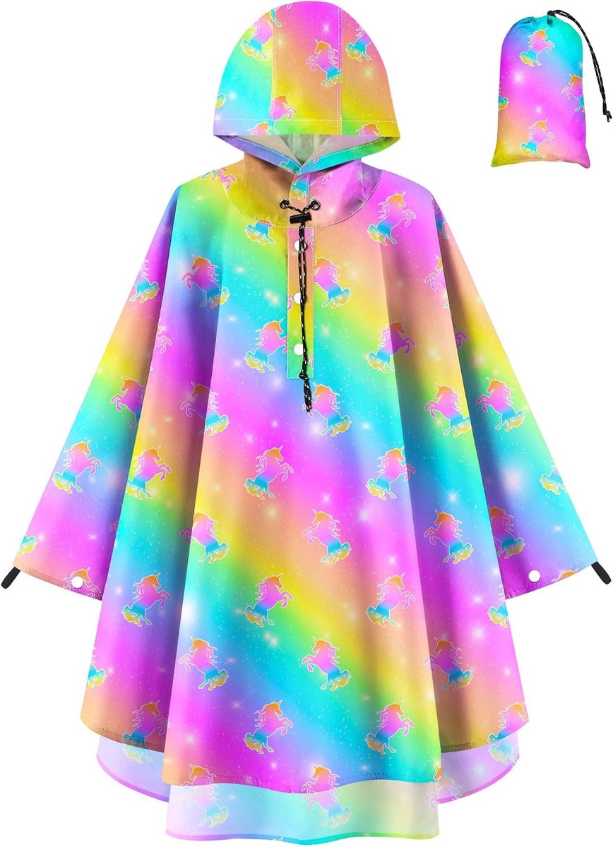 Kinderen Waterdichte Poncho met Capuchon - Herbruikbare, Lichtgewicht Regenjas voor Jongens en Meisjes, Ideaal voor Buitenactiviteiten