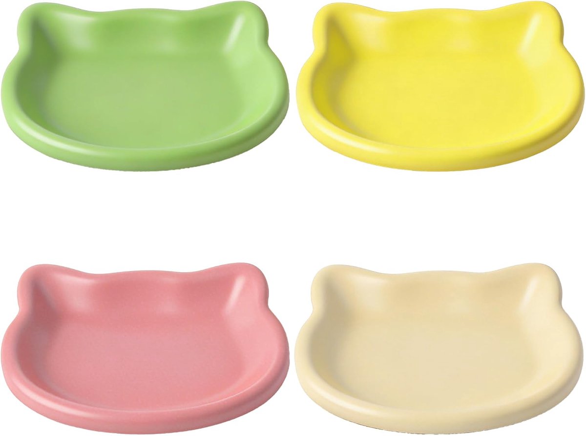 KZQ Ondiepe kattenkommen set van 4, voor voer en water, met lage rand, kunststof, ideaal voor kittens en binnenvoeding
