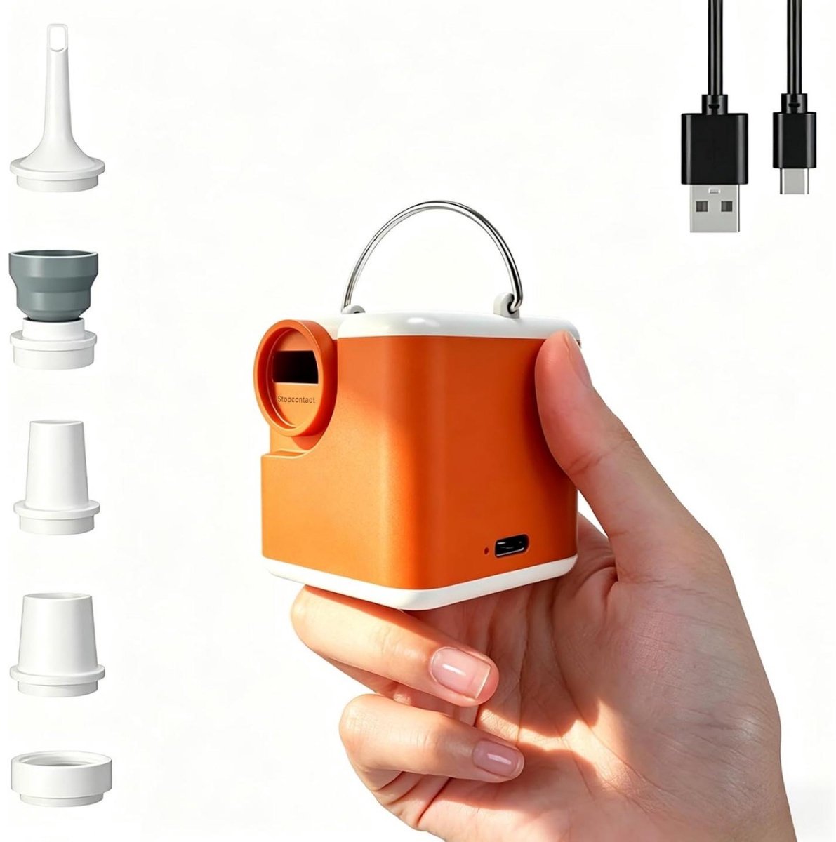 GELLDG Elektrische Luchtpomp - 3-in-1 Opblaas- en Leegzuigpomp - 2400 mAh Draagbare Mini Luchtpomp met Lamp - Geschikt voor Camping, Luchtbedden, Zwembanden en Vakuumzakken - Incl. 5 Pijpjes - Kunststof