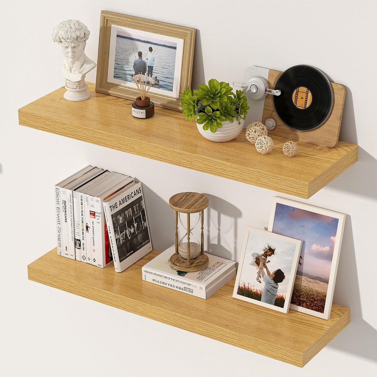 Extra diepe wandplank van hout, 29,5 cm en 60 cm, set van 2, zwevende plank voor keuken, woonkamer, slaapkamer en badkamer, ideaal voor extra opbergruimte en decoratie
