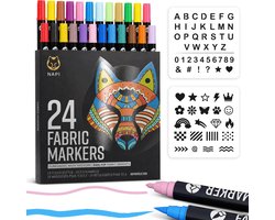 NAPI Textielstiften - Textielmarkers 24 Stuks - Dual Tip - Voor Volwassenen en Kinderen - Incl. 2 Sjablonen