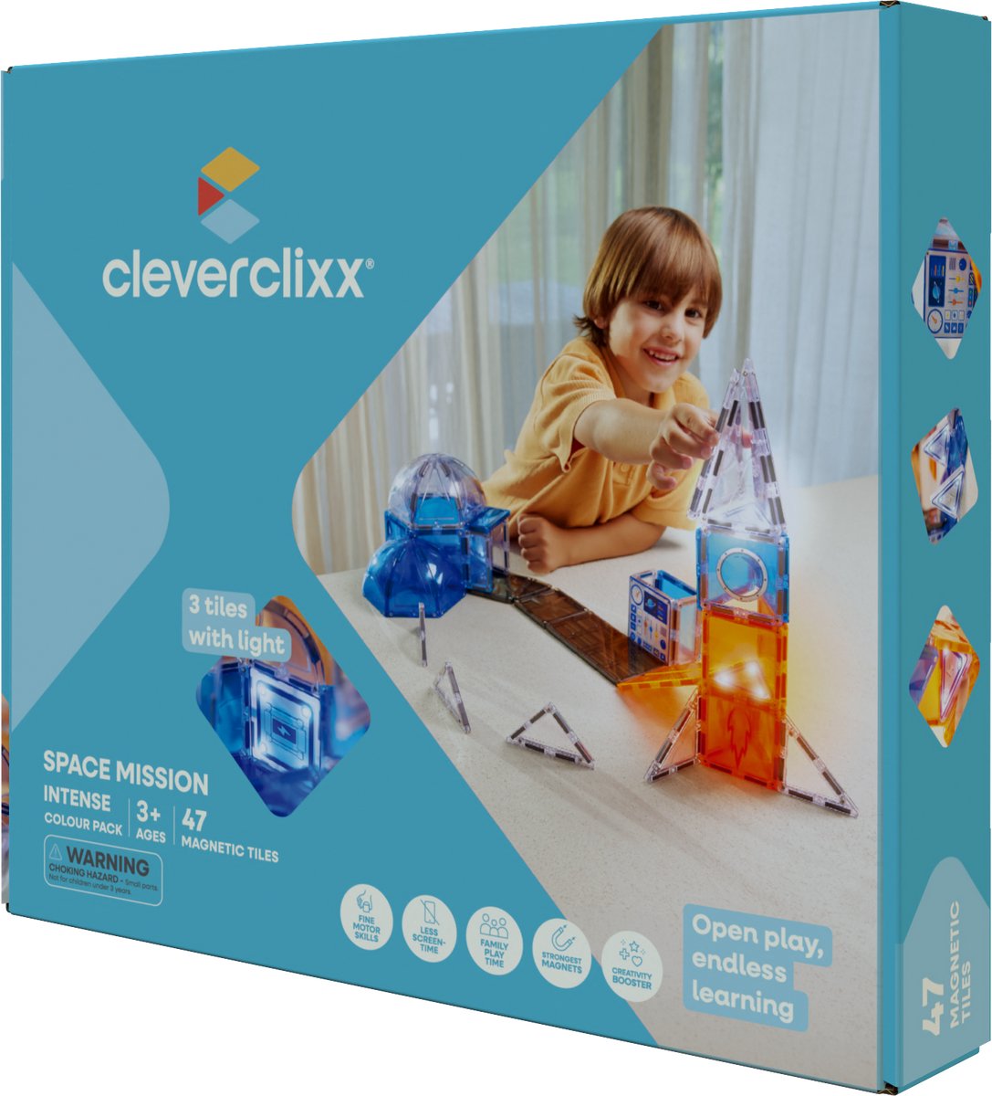 Cleverclixx | Space Mission Pack | 47 pieces | Magnetisch speelgoed | Speelgoed +3 jaar | STEM