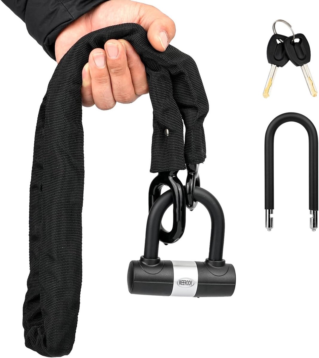 Zware Beveiligingsketting voor Motorfietsen en E-Bikes met 4 Sleutels - Snijbestendige Ketting en U-slot voor Fietsen en E-Scooters (8 x 100)