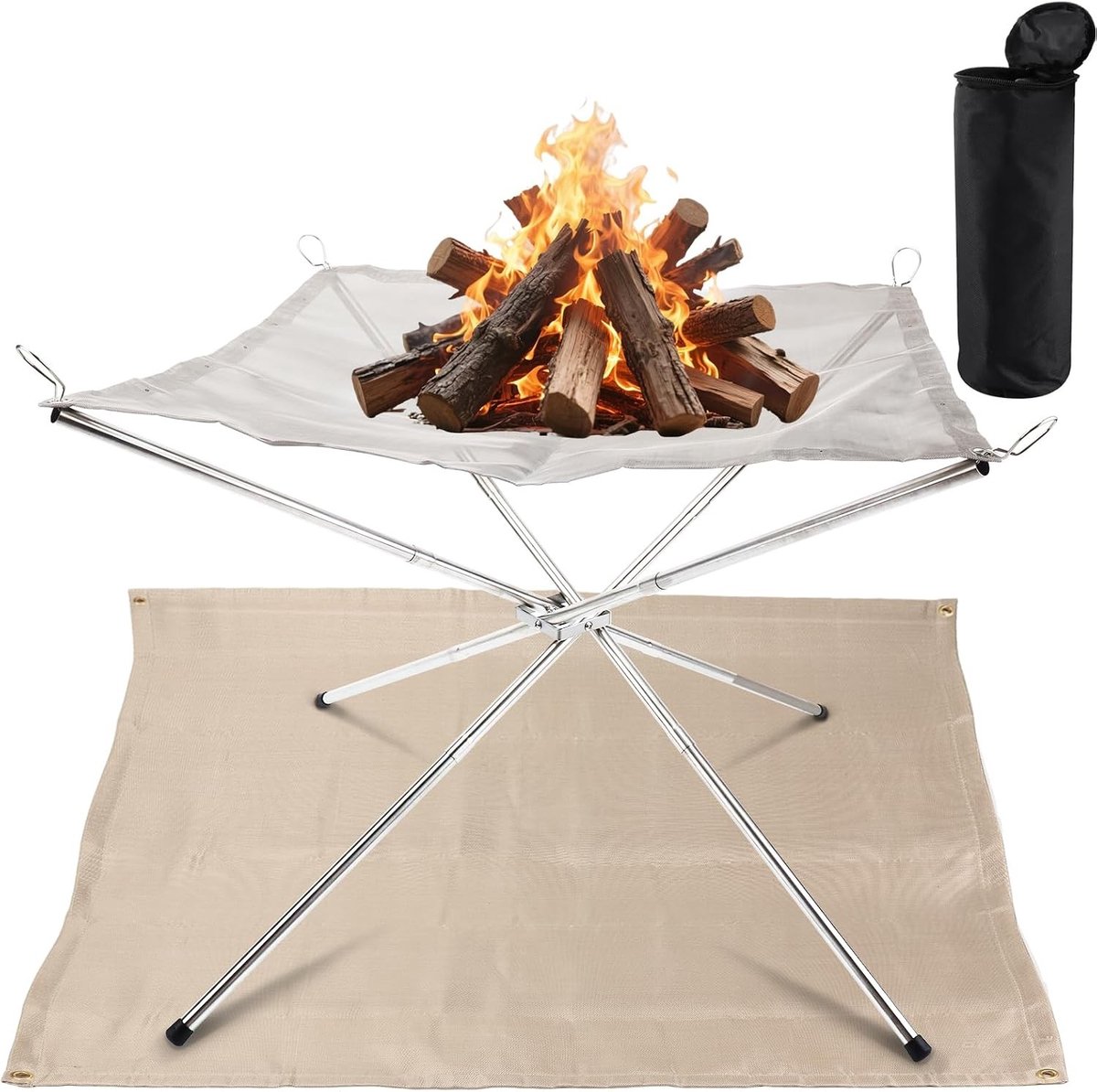 Opvouwbare vuurschaal van 56 cm met roestvrijstalen vlechtwerk, ideaal voor barbecue, camping en tuinfeesten