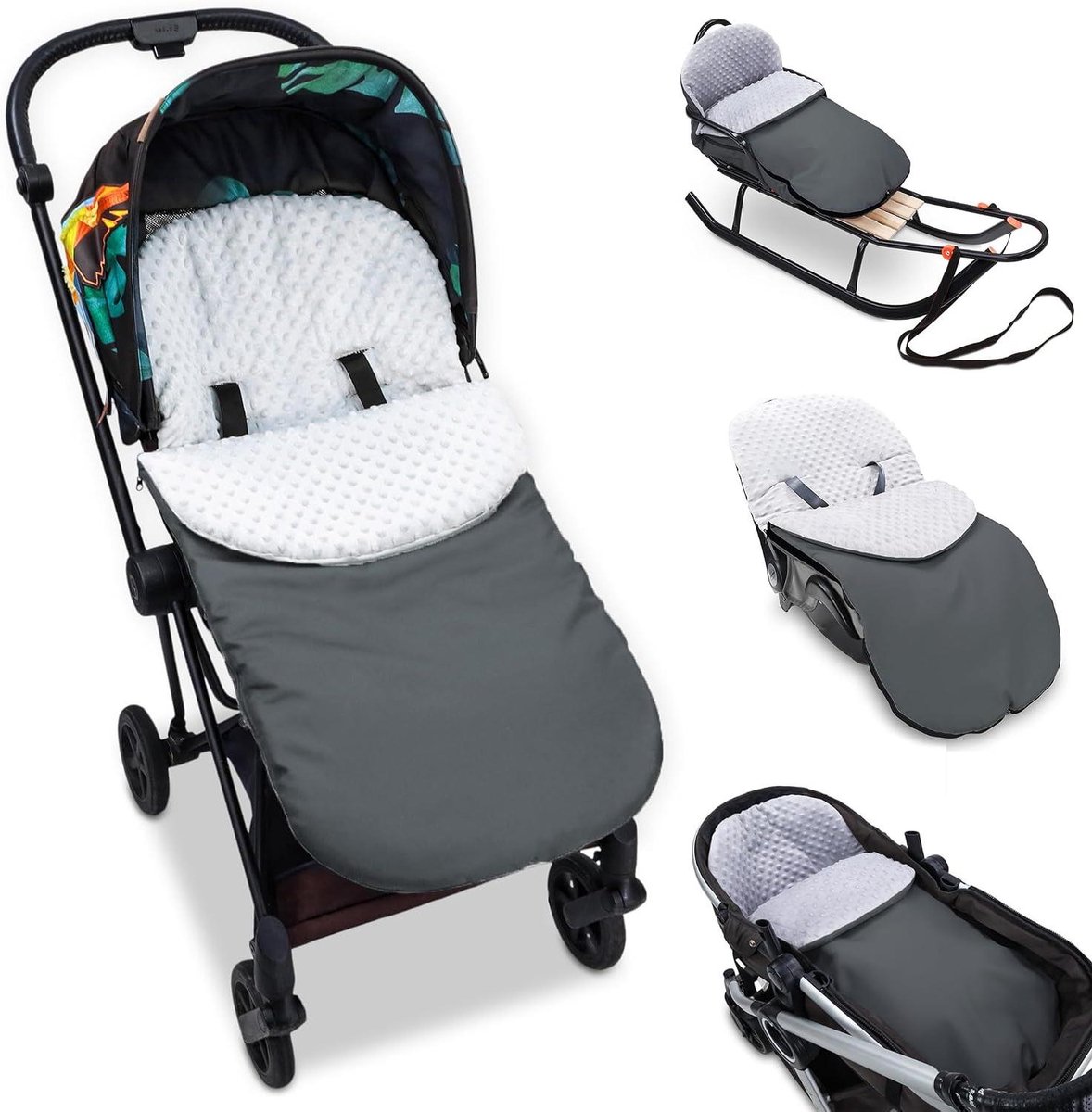 Voetenzak Kinderwagen - Baby Topper - Winterse Uitjes - Waterafstotende Buitenkant - 90x45 cm - Donker Grijs