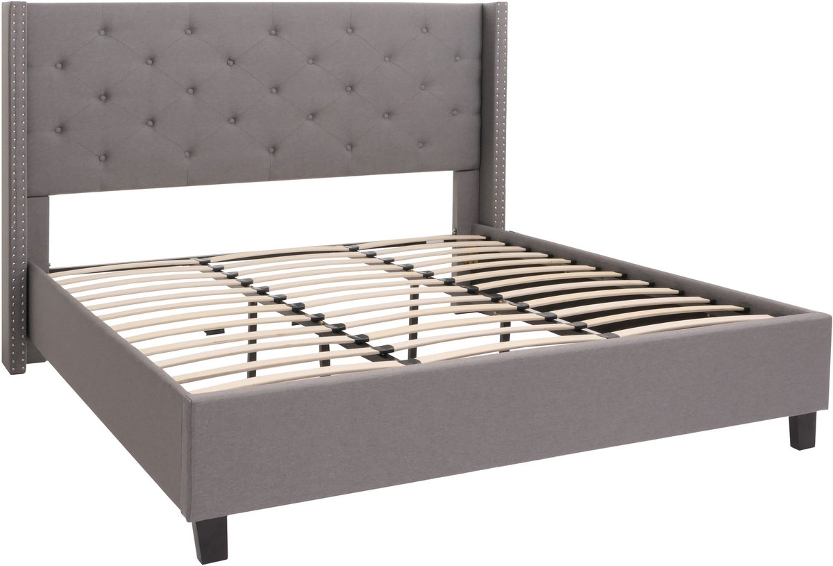 MCW Gestoffeerd bed MCW-N59, bed tweepersoons lattenbodem, massief hout stof/textiel 180x200cm ~ grijs