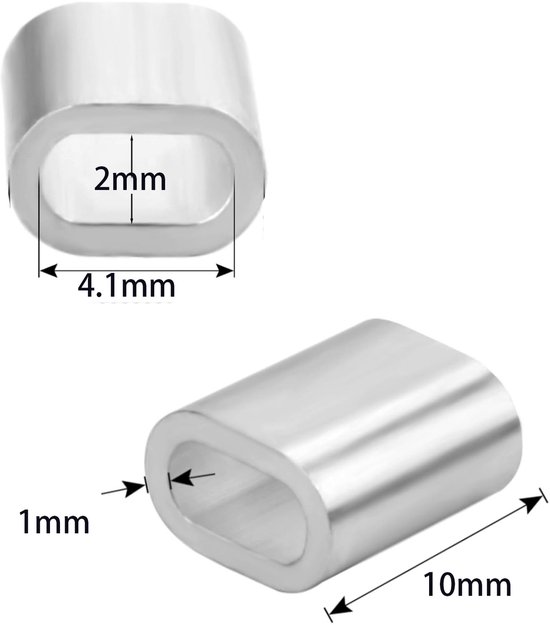 200 Stuks Aluminium Krimp Mouwen - Binnendiameter 2mm - Persklem voor staalkabel - Klemhuls - Kabelklem - Persklem van aluminium - Staalkabelklem - Aluminium hulzen - Ovaal Profiel - Voor Vissen, Ambachten, Sieraden — afbeelding 5