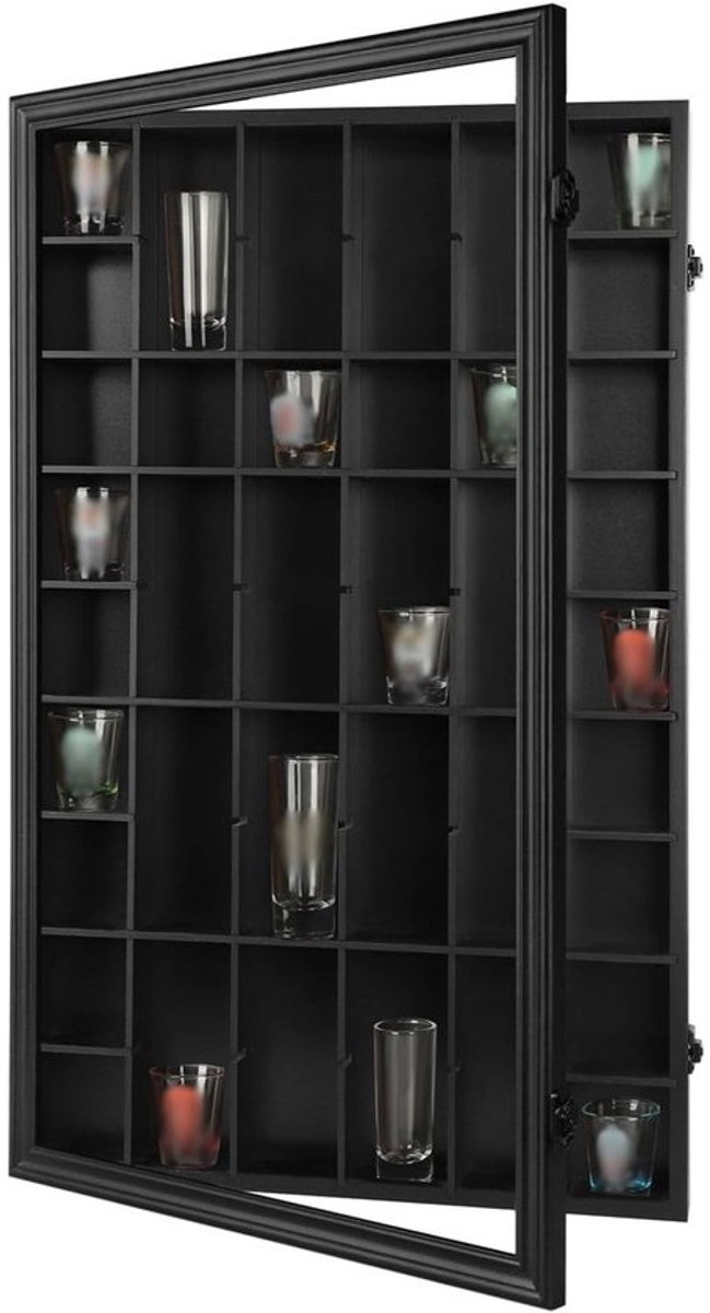 Shotglazen Vitrinekast Zwart - Houten Wandkast met Acryl Deur en Verwijderbare Planken
