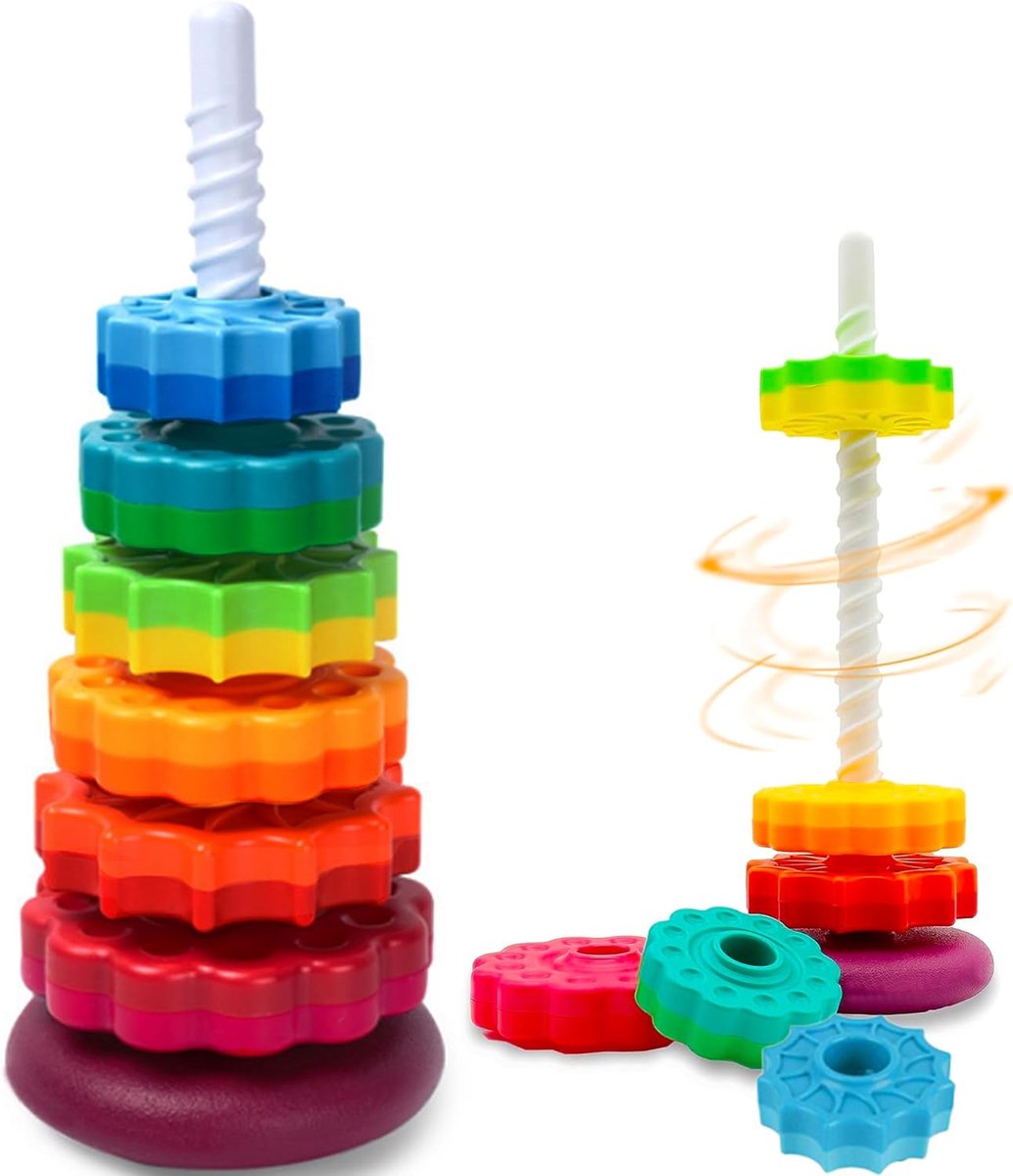 Baby Montessori Speelgoed - Regenboog Draaiende Stapeltoren - Fijne Motoriek & Hand-oogcoördinatie - Sensorisch Speelgoed - Babyspeelgoed - Speelgoed 1 Jaar