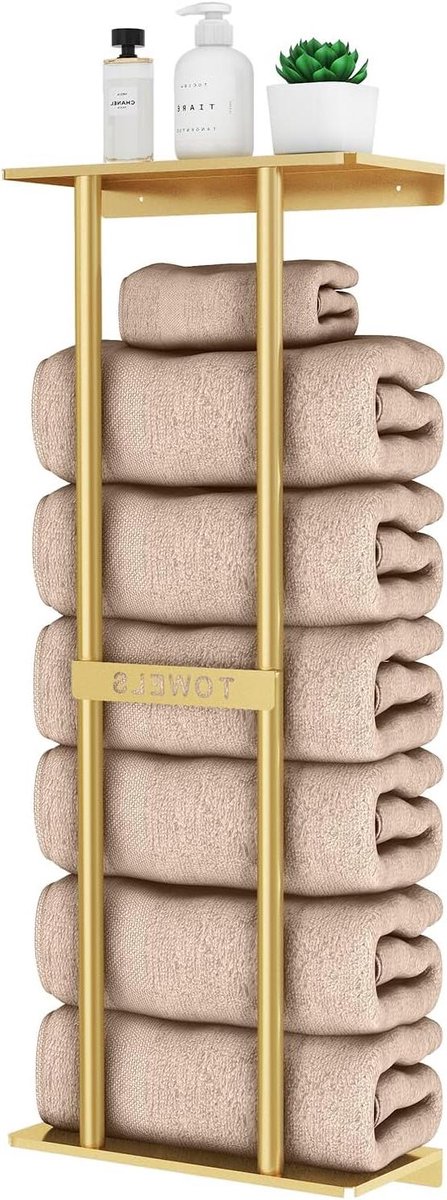 Badkamer handdoekenrek - Wandrek Handdoeken - Handdoeken Opbergen - Met Plank - 76 cm - Goud