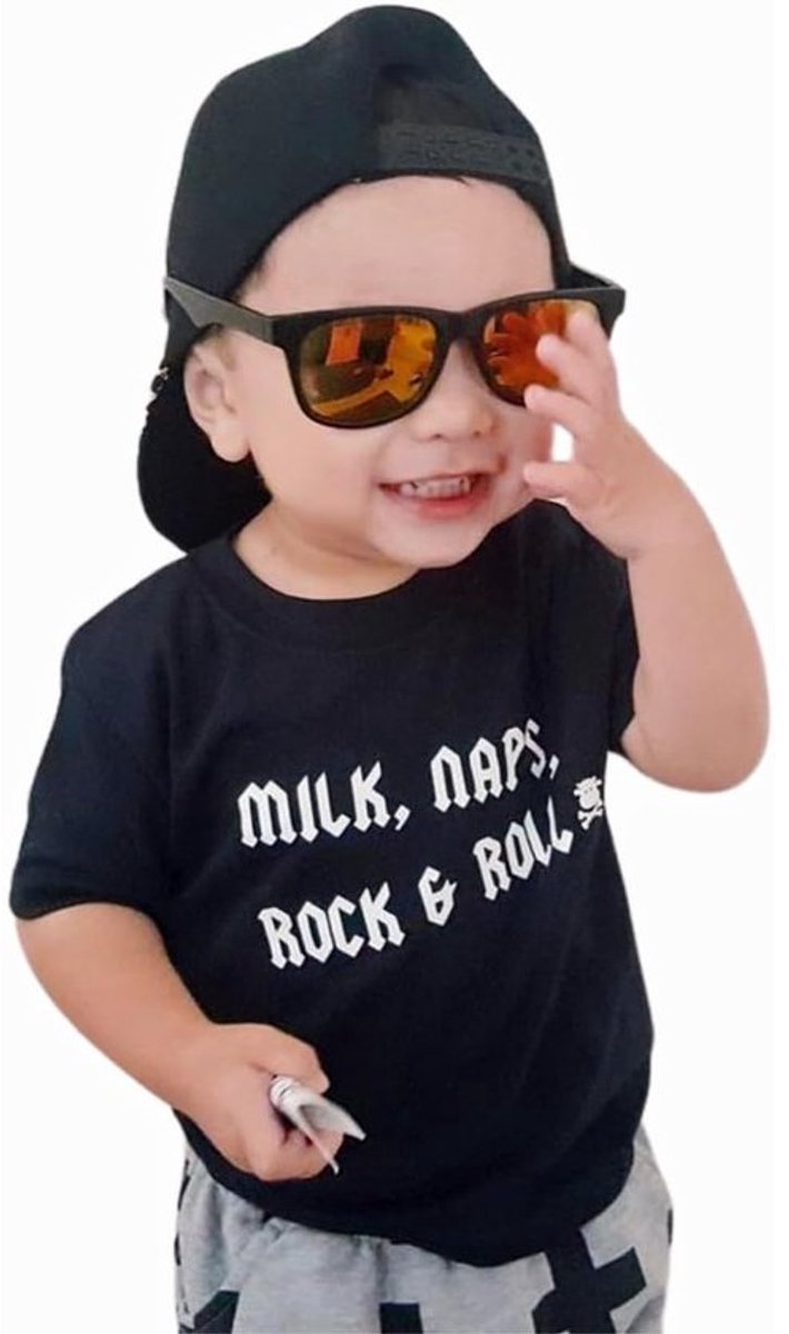 Kinder T-Shirt - Jongens Meisjes Top - Dagelijks Dragen - Zachte Katoen - 31 x 22 cm - Zwart