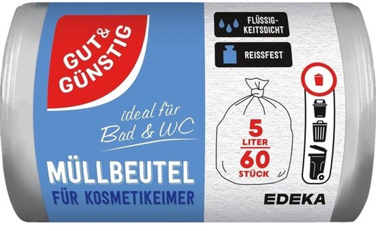 Afvalemmer - Prullenbak zakken - Badkamer organiseren - Scheurvast vloeistofdicht - 5 liter 60 zakken - Wit