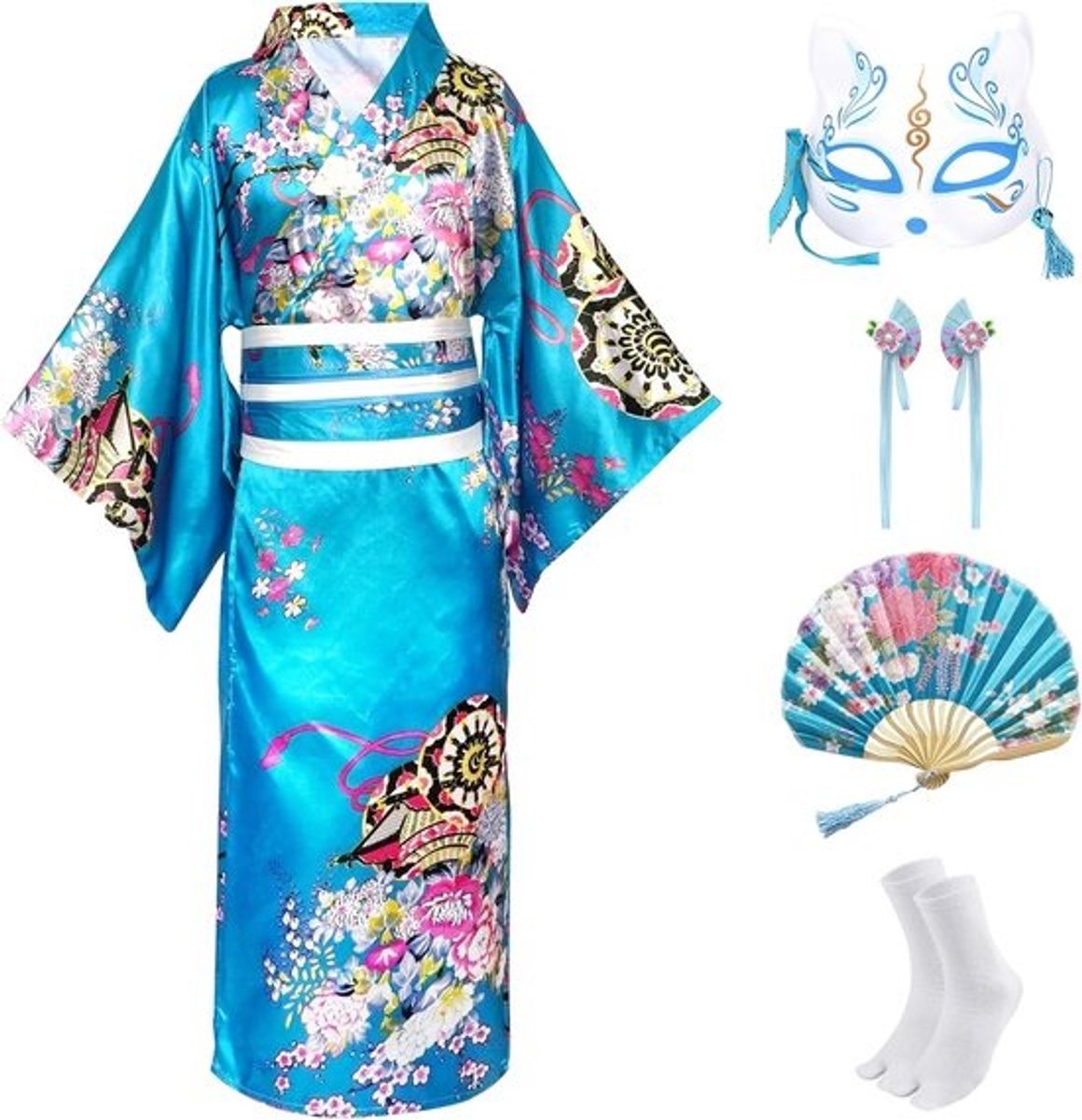 5-Delige Japanse Kimono, Yukata en Geisha Badjas voor Kinderen met Accessoires Kostuumset