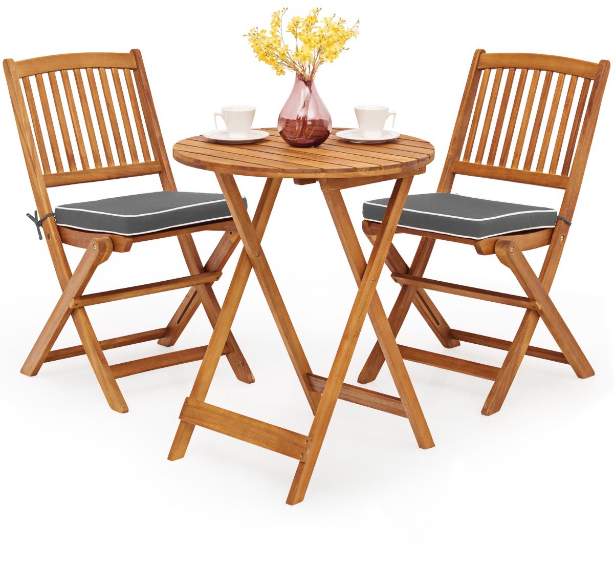 SureDeal® - Tuinset - 3-delige Opklapbare Bistroset - Kussens Buitenterrasmeubelset - Tafel - Stoelen - Balkon Tuin - 47x60x85,5 cm - Grijs