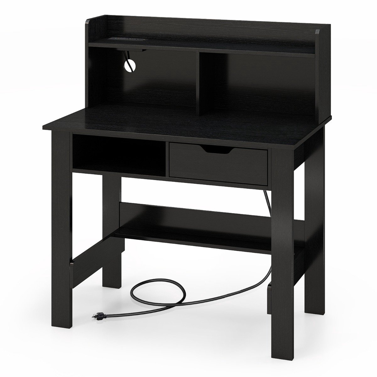 SureDeal® - Bureau - Computerbureau - Stopcontacten - USB - Type Poorten - Opbergruimte Open Schap - Lade - 56x95x109,5 cm - Donkerbruin