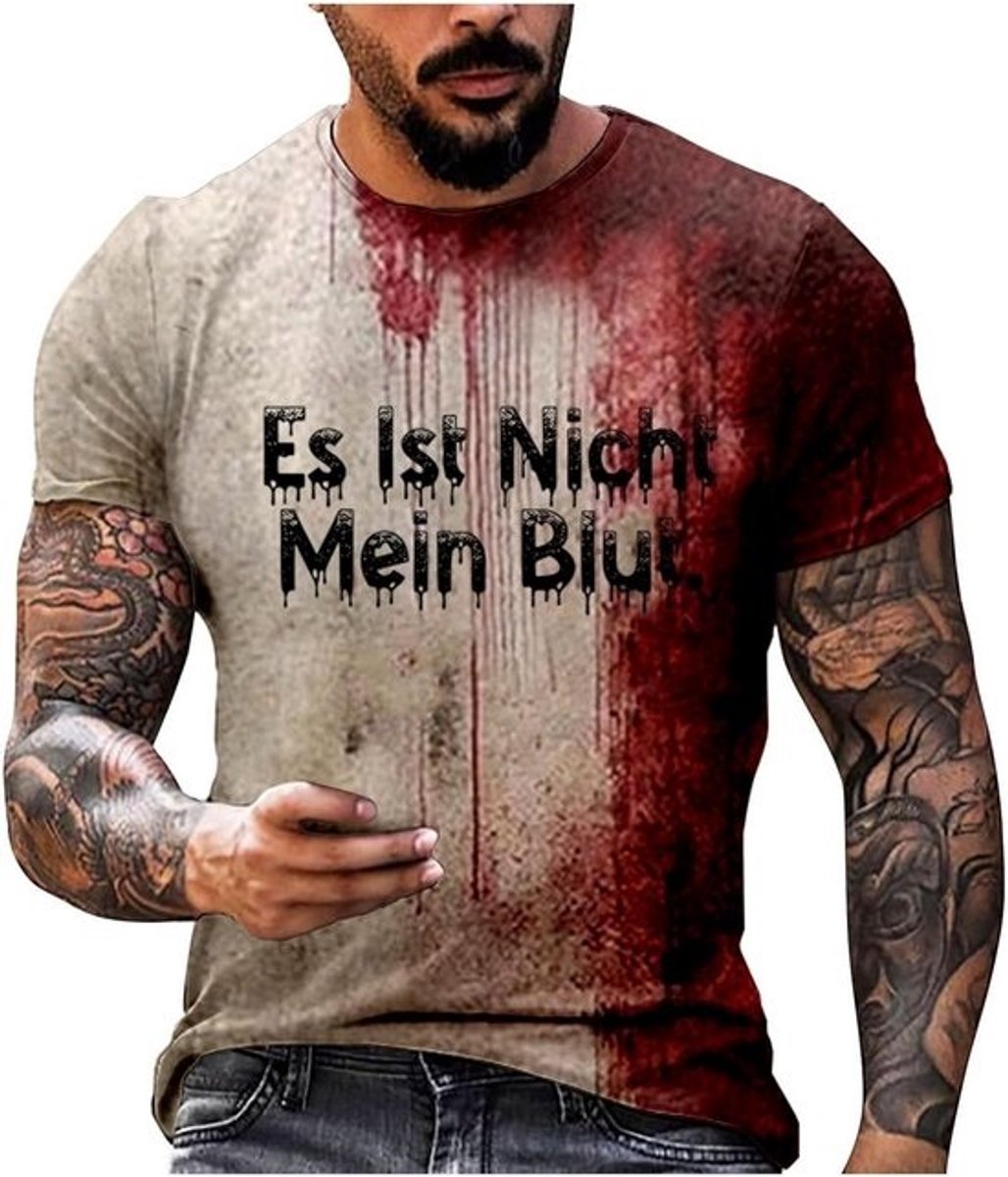Griezelig Halloween T-shirt Heren Bloedprint Ronde Hals Ademend Feestshirt