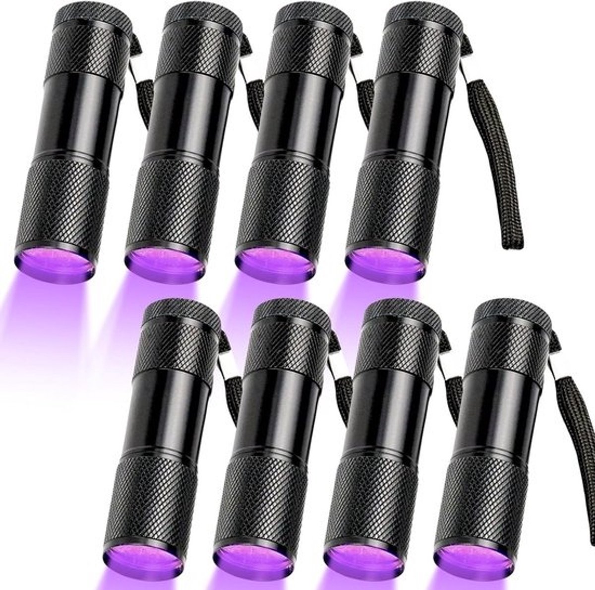 Set van 8 UV Zaklampen Mini Blacklight met 9 LED's voor Vlekdetectie en Controle