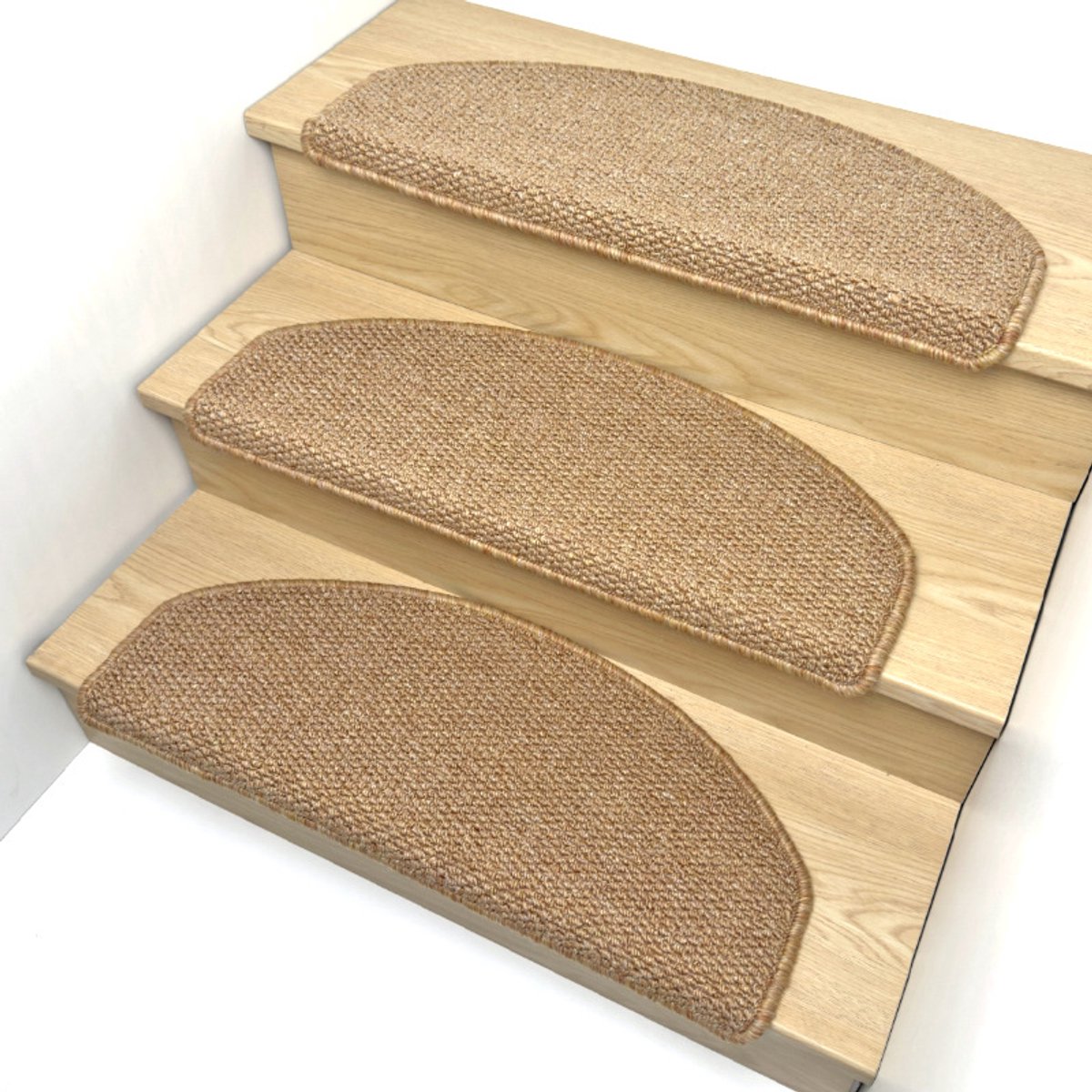 Traptreden matten set - Beige halfrond - 65*24+3 cm naar beneden gevouwen rand - 3 stuks - Antislip - Geschikt voor houten binnentrappen thuis