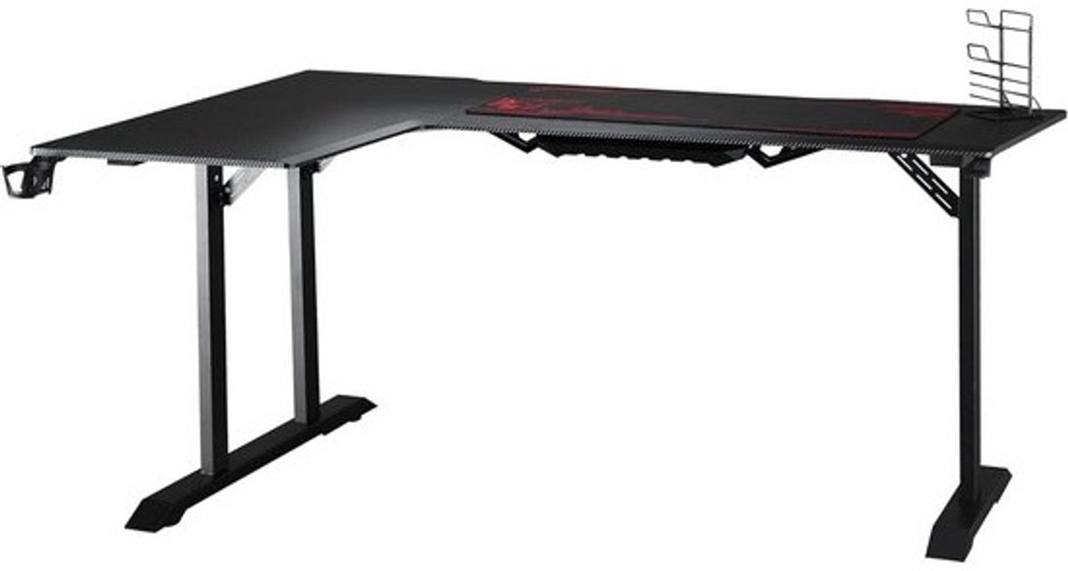 L-vormig Gaming Bureau met Hoofdtelefoonhaak en Bekerhouder - Zwart/Rood