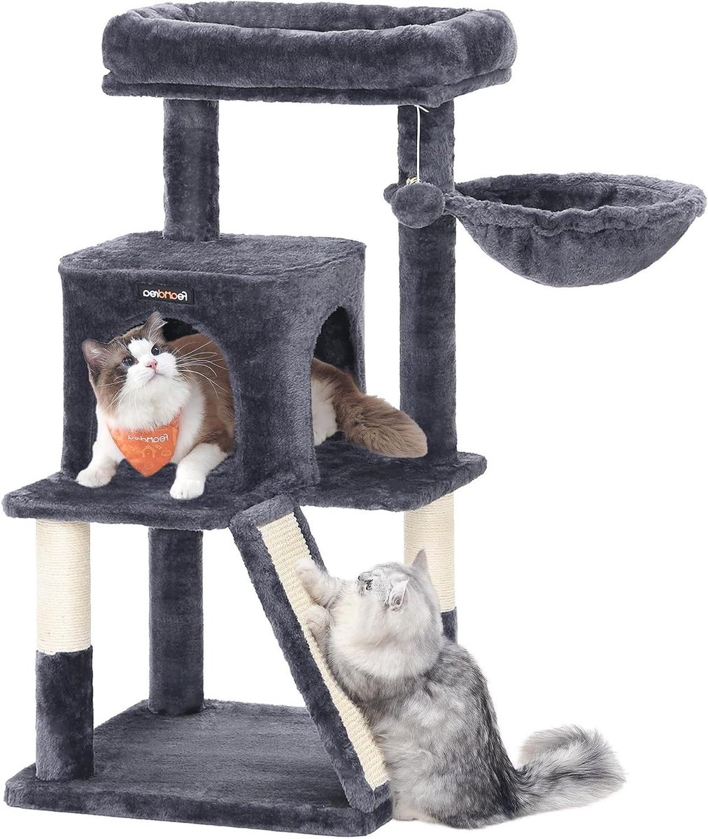 Katten Krabpaal - Kattenboom Speelmeubel - Spelen en Rusten - Extra Groot Platform - 48x48x96 cm - Smoke Grijs