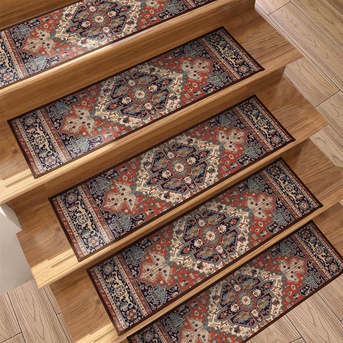 Traptreden matten set - Oosters patroon - 20*76 cm - 4 stuks - Diatomeeënaarde met afgewerkte randen - Zelfklevend antislip voor binnentrappen thuis