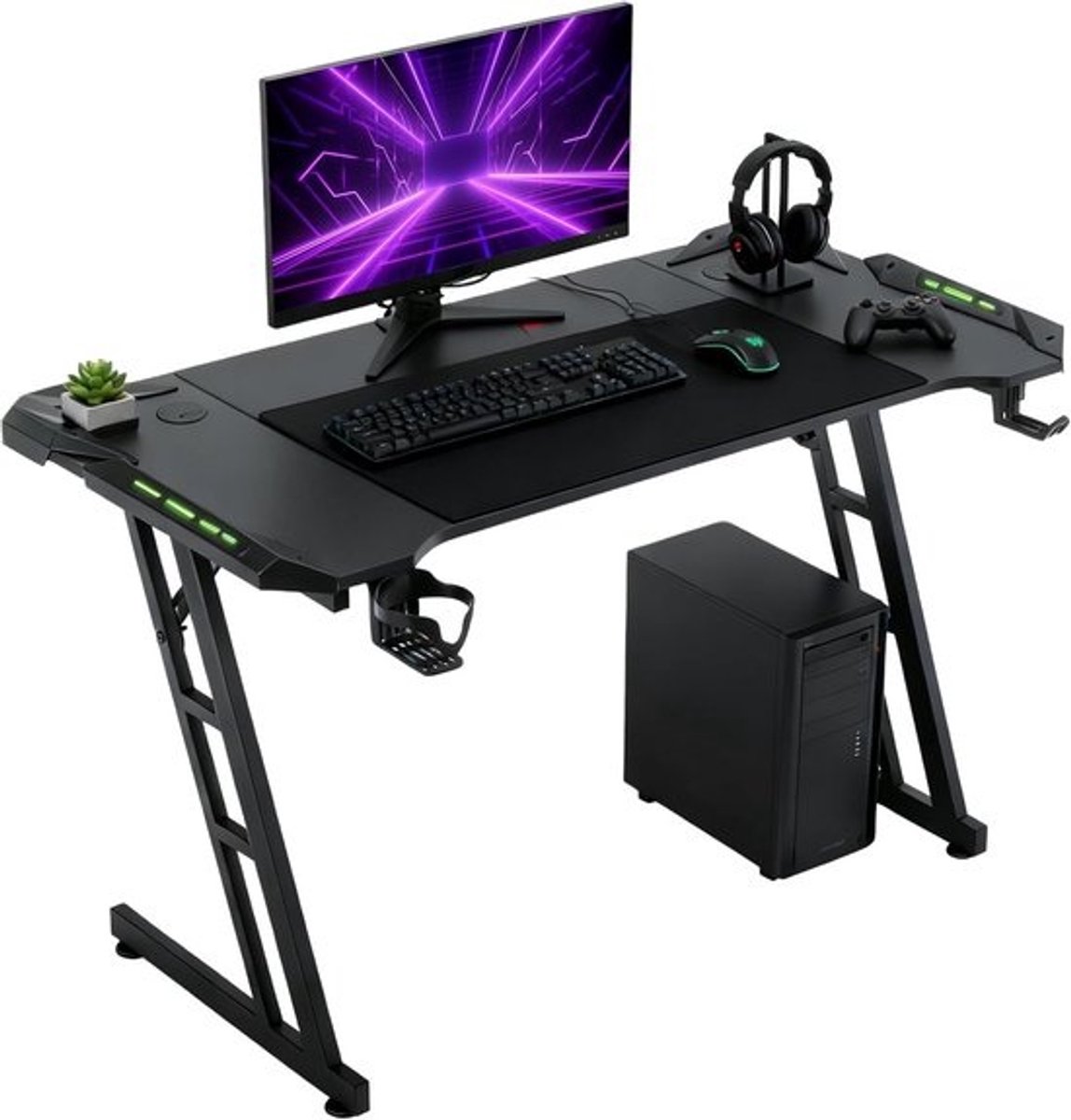 In Hoogte Verstelbare Gaming Tafel Zwart 120x60cm voor PC en Monitor