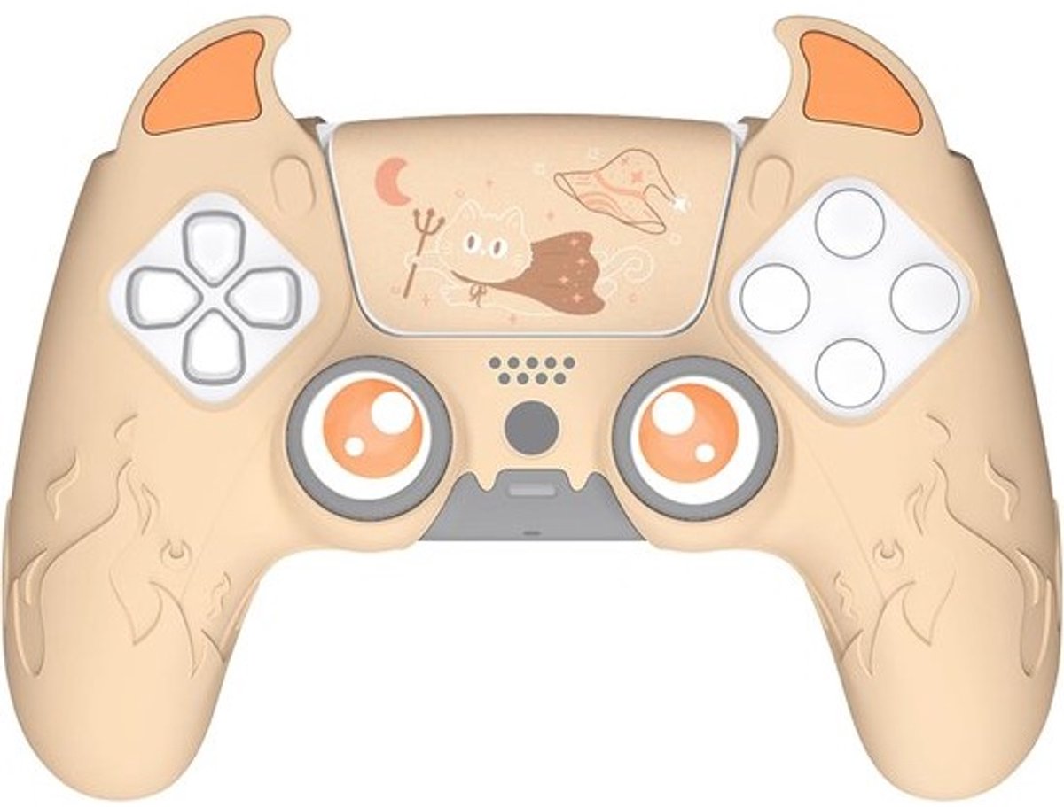 Silicone Controller Case voor PS5 met Duim Grip Caps en Touch Pad Sticker - Antislip Demon Design in Oranje