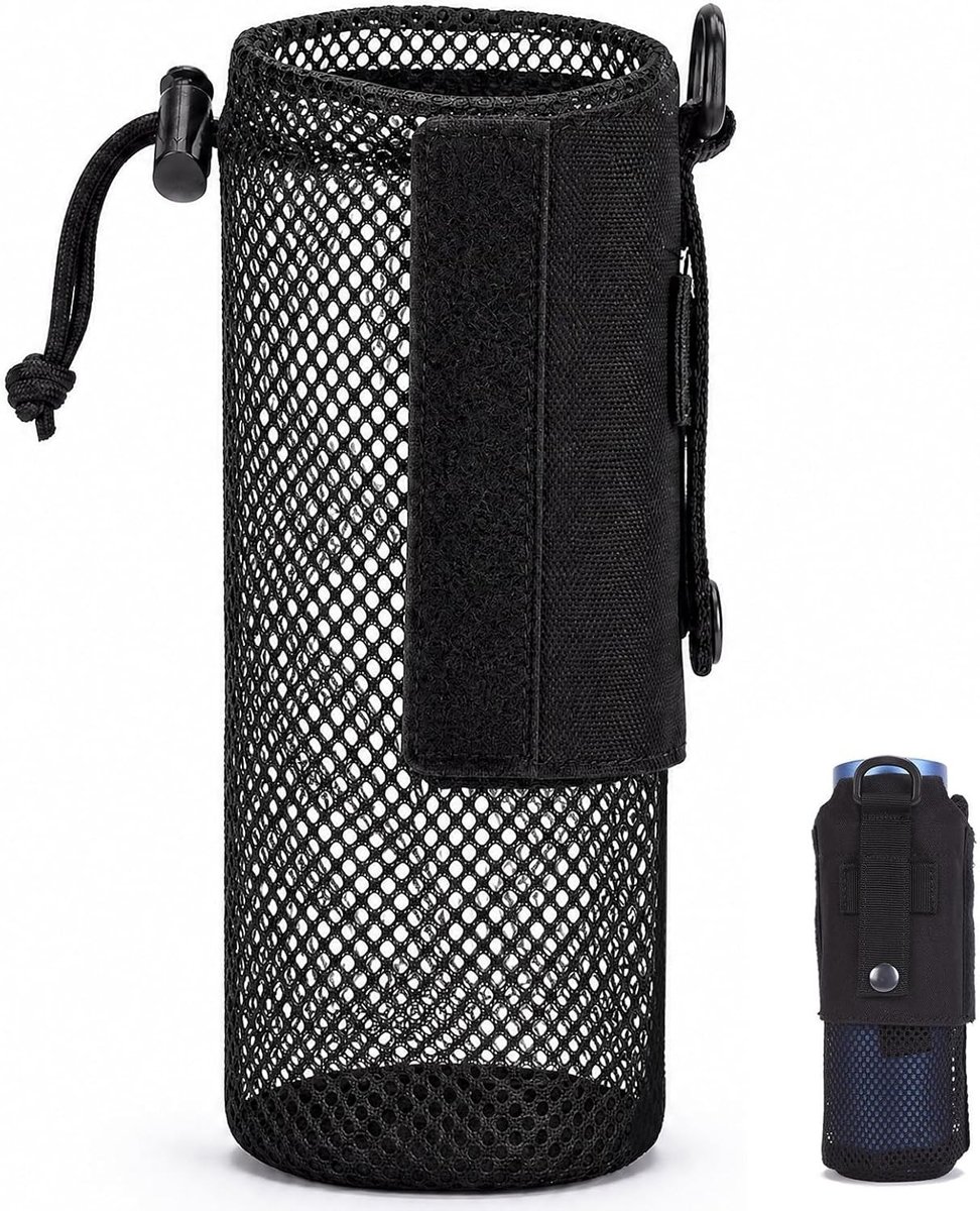 Vouwbare Outdoor Mesh Fleshouder met Carabiner, Lichtgewicht Waterfles Tas voor Wandelen, Vissen en Backpacken