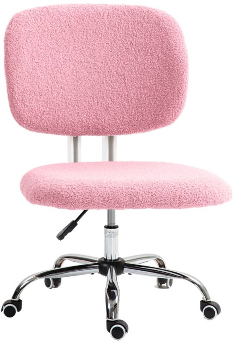Bureaustoel 48x53x80-90 cm Roze Metalen onderstel Computerstoel Make-upstoel Hoogte verstelbaar Zonder armleuningen Stevig en duurzaam Geschikt voor studeerkamer slaapkamer kantoor