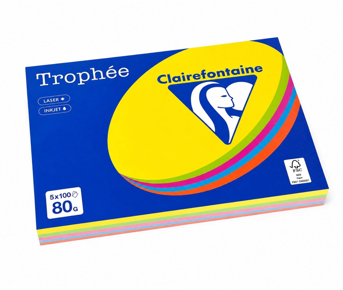 Clairefontaine Trophée - Gekleurd papier - A3 - Blauw - Groen - Oranje - Roze - Geel - 500 vel