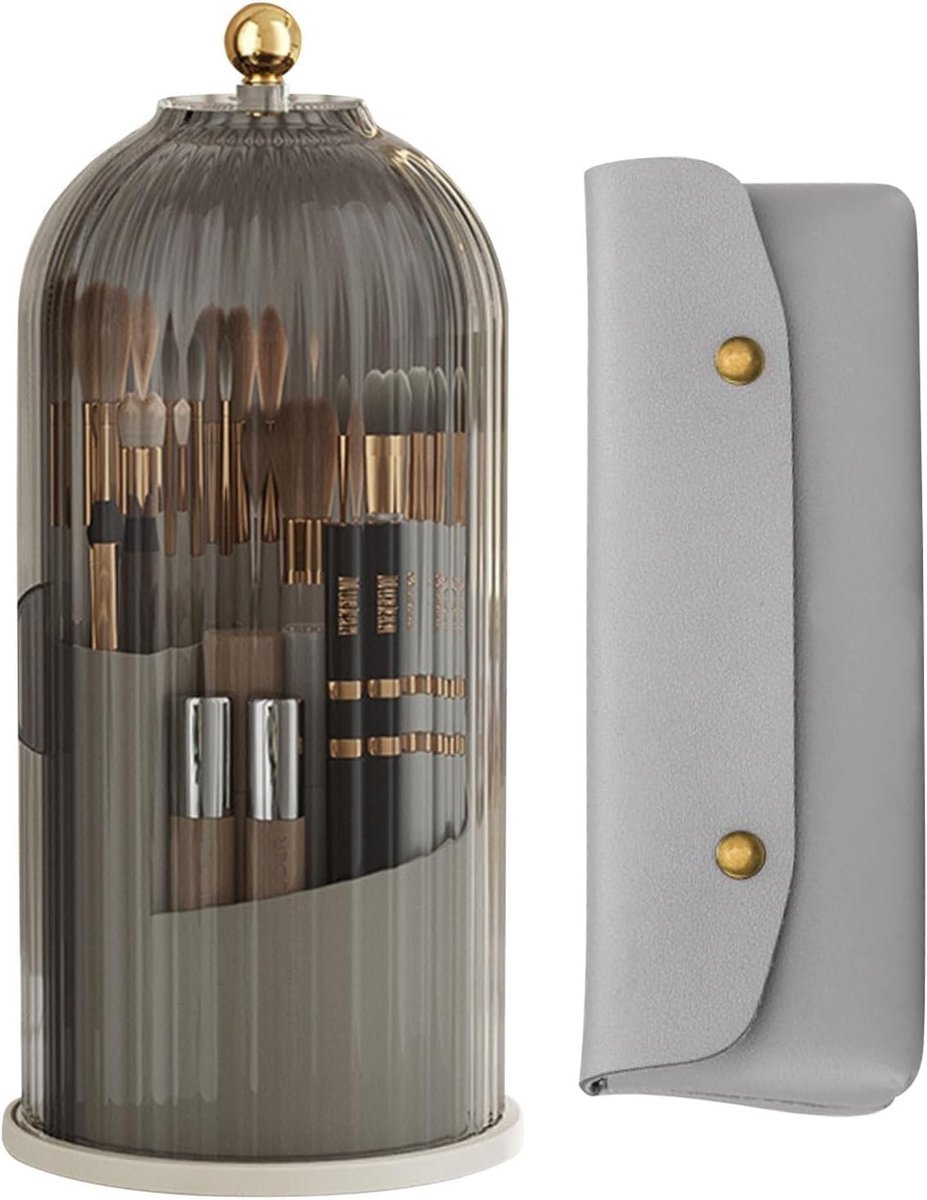 360° draaibare borstelhouder met lekvrije deksel, ruimtebesparende organizer voor cosmetica en make-upkwasten, praktische opbergoplossing voor schoonheidstools en accessoires