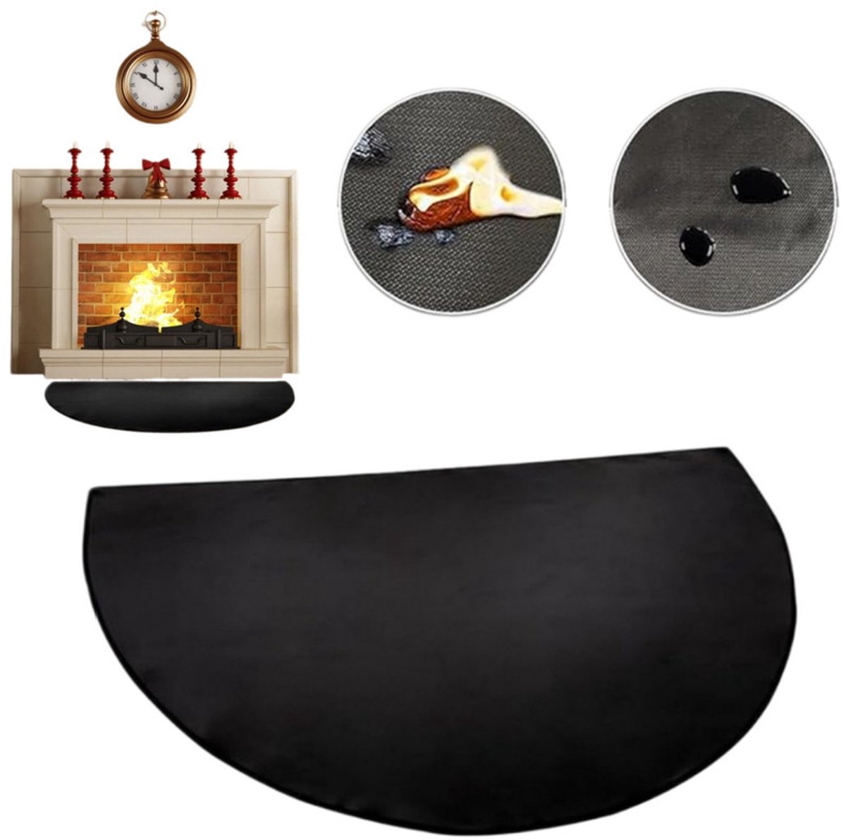 haardmatten brandwerend - haard Vuurvaste mat - Brandwerende mat - vuurkorf mat brandwerende vloerbedekking beschermer - hittebestendige mat - zwart - fiberglas - 106 x 61 cm