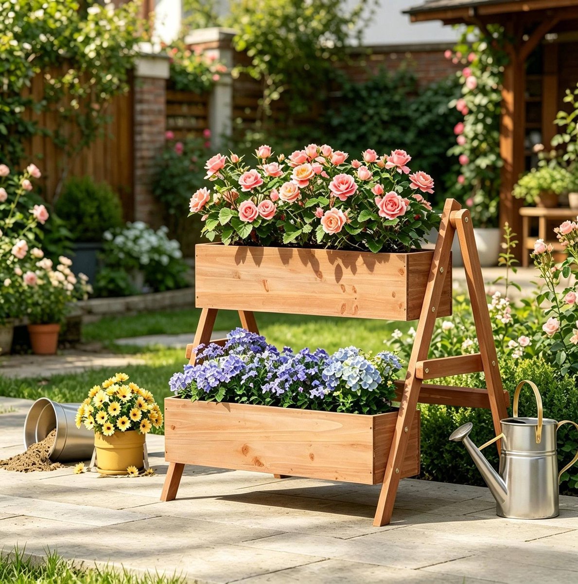 MODFU - Moestuinbak - Trapvormig 2-Laags - Met Poten - Hout - Bruin - 80 X 62 X 68 Cm