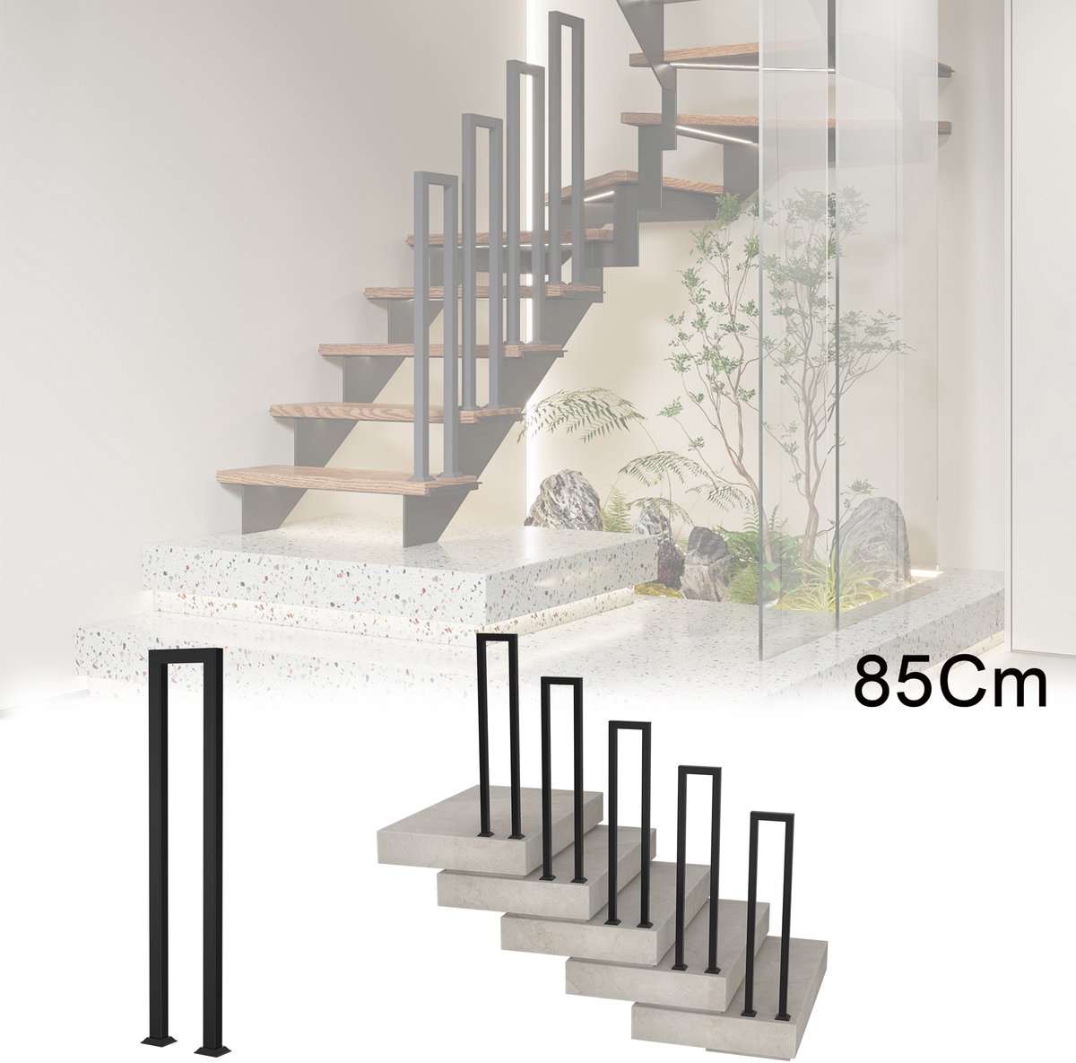 Trapleuning 85 Cm – U-vormige IJzeren Leuning met Vloermontage – voor Trap, Balkon, Hal en Entree – Binnen en Buiten