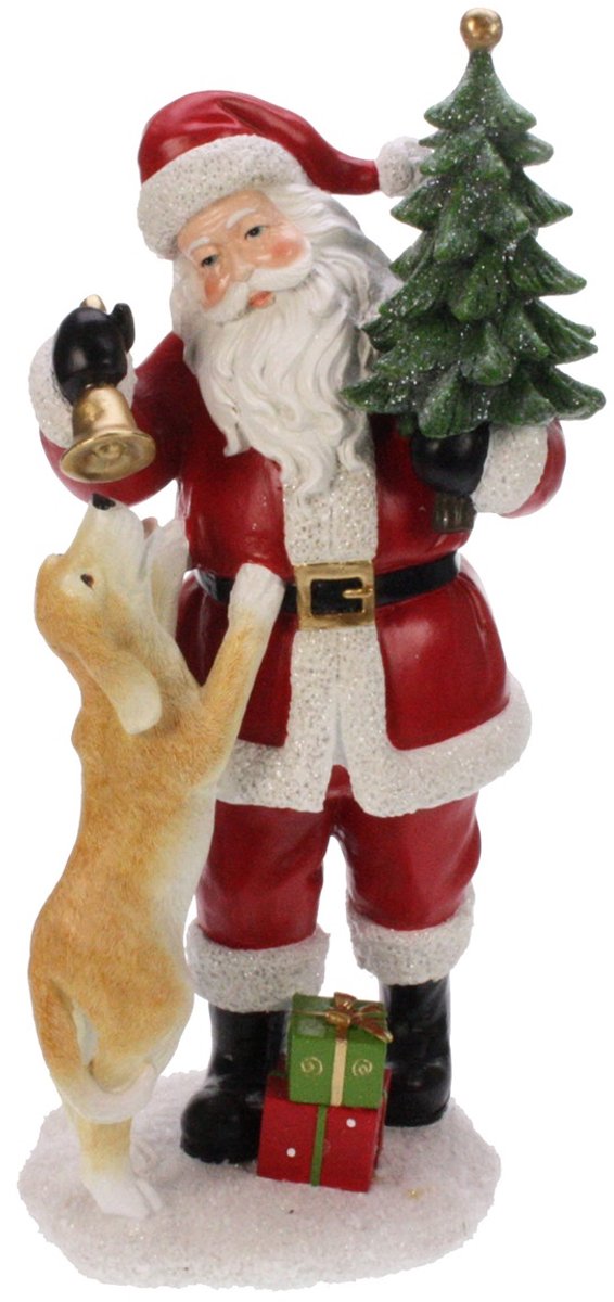 Kerstman met hond 20x17x42cm