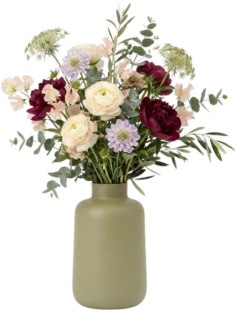 Bellatio Design bloemenvaas Manhattan - kaky groen - mat glas - 15 x 20 cm - glazen vazen