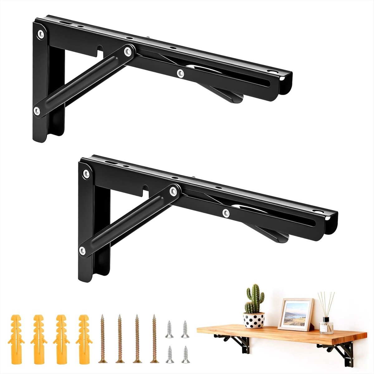 Ruimtebesparende Vouwplanken 290 mm - Metalen Wandplank voor Werkbank, Keuken en Garage - Set van 2 Zwart