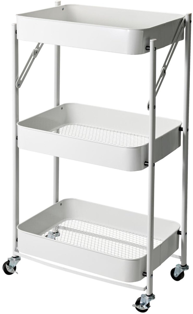 Excellent houseware keukentrolley - 77 x 30 x 45 cm - wit - 3 lagen - kunststof/ijzer - opvouwbaar