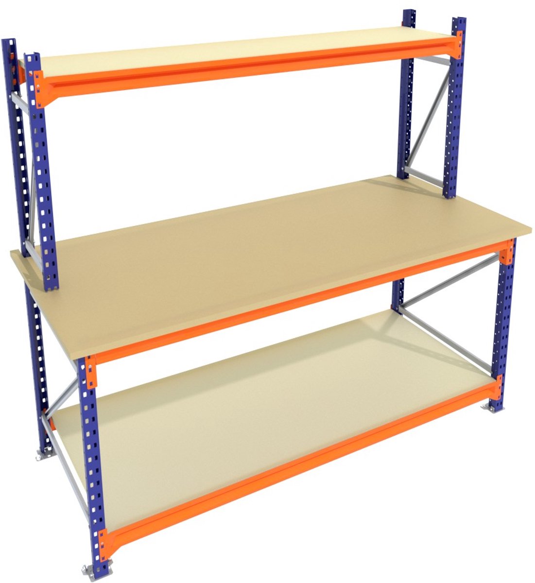 Werkbank of Inpaktafel vast Blauw 200centimeterx85centimeter - 2 niveaus (1 opbouw, multiplex)