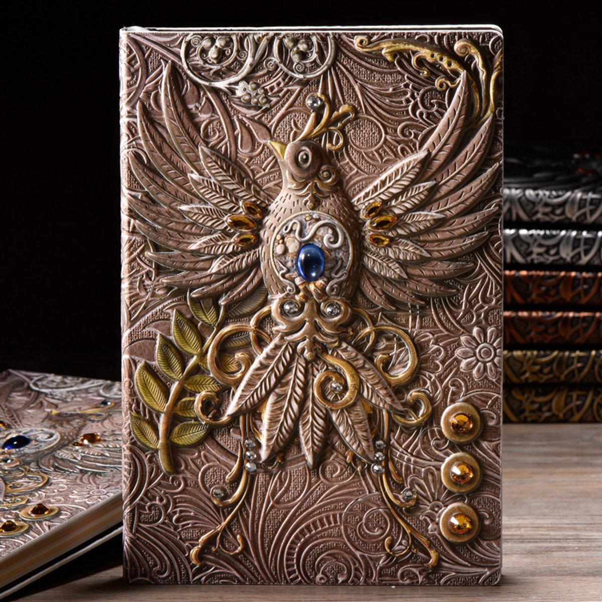 Casalora® Vintage Leren Notitieboek A5 – 3D Feniks Reliëf Dagboek – 200 Pagina’s Reisjournal voor School, Kantoor, Creatief Schrijven & Cadeau