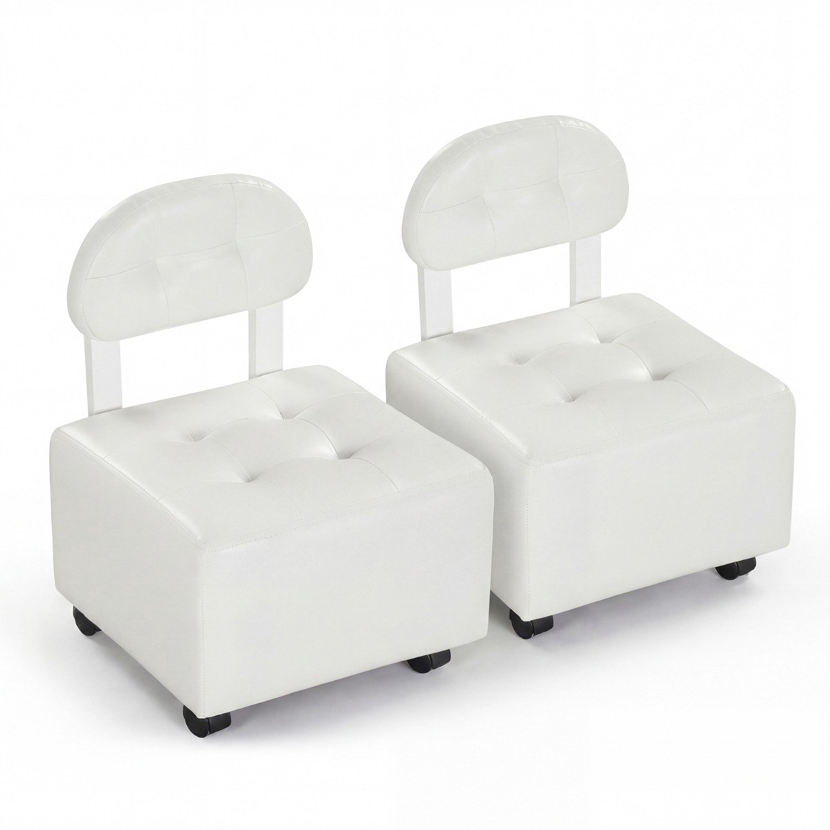 SureDeal® - Poef - Lage Rolkrukken Ergonomische - Gestoffeerde Rugleuning Zitting - Zwenkwielen Mobiele Draaikruk - 40x40x55 cm - Zwart