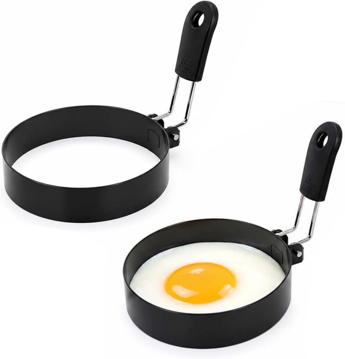 longziming - Eierringen Set - 2 Stuks - Ronde Bakringen - Eierringen Voor De Pan - 9 cm - Roestvrij Staal - Voor Eieren, Omeletten En Pannenkoeken