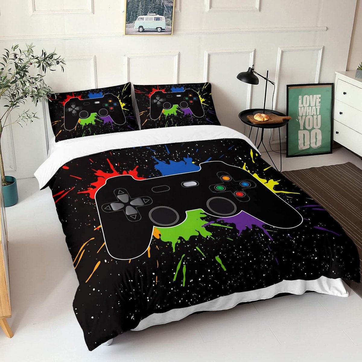 Gamepad Bedlinnen voor Kinderen en Tieners, 2-delige Eenpersoonsset met Dekbedovertrek en Kussenhoes, Modern Design, 135 x 200 cm, Ideaal voor Jongens en Meisjes