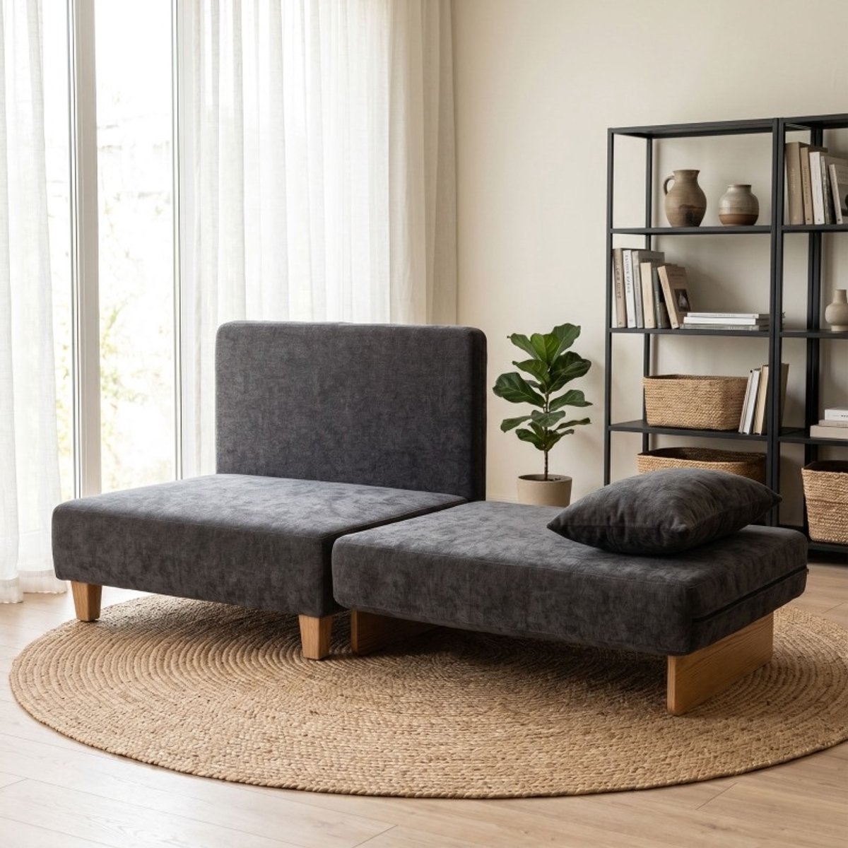 MODENUIT Fauteuil - 2-in-1 Slaapstoel Met Bedfunctie - Voor Woonkamer En Slaapkamer - Stof - Donkergrijs