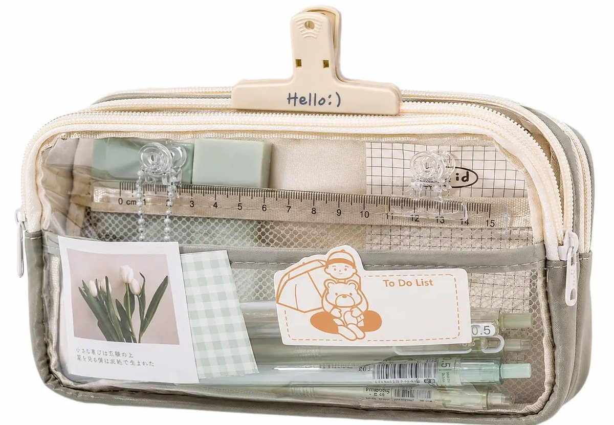 School Etui - Grote Pennenzak - Doorzichtige Pennenetui - Schattige Kawaii Etui - Groen - Voor School en Studenten
